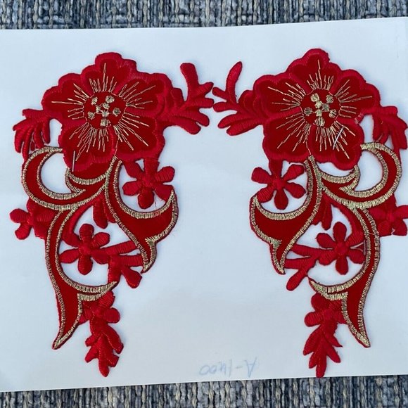 Red Iron On Paches Lot of 2 Leaf Embroidery Patches Set of 2 - Picture 2 of 8